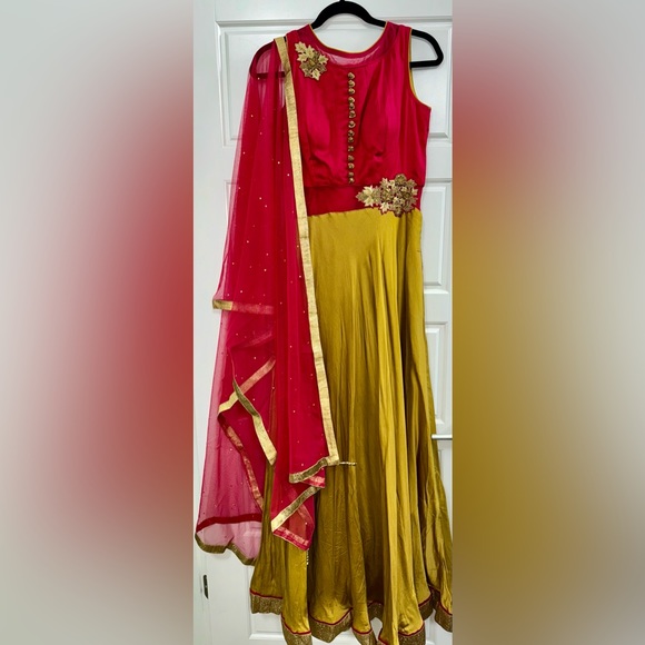 Red and Mustard Yellow Indian Gown - Picture 1 of 3